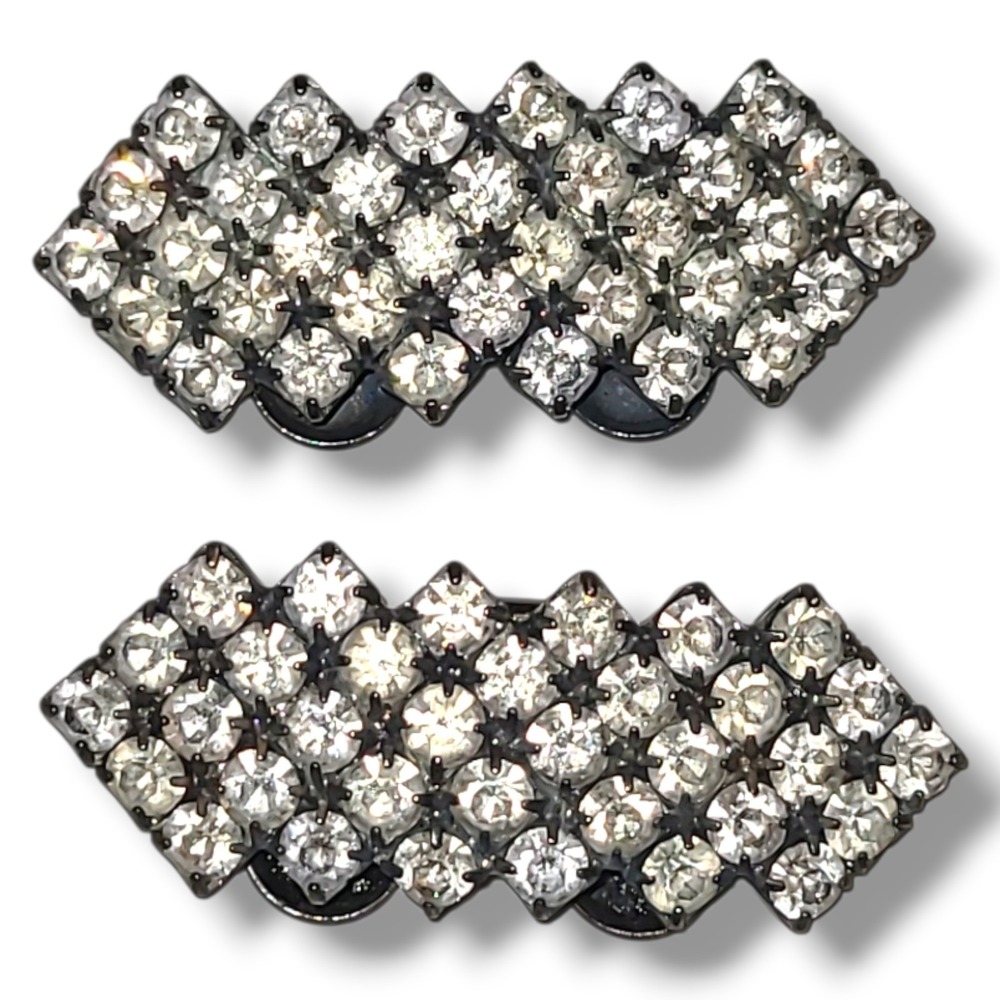 Vintage MUSI Rhinestone Shoe Clips Clear Crystal Silver Tone Bridal France